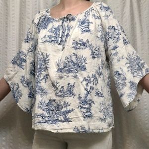 Women’s Chloe+Rene Blue/White Linen Toile Blouse